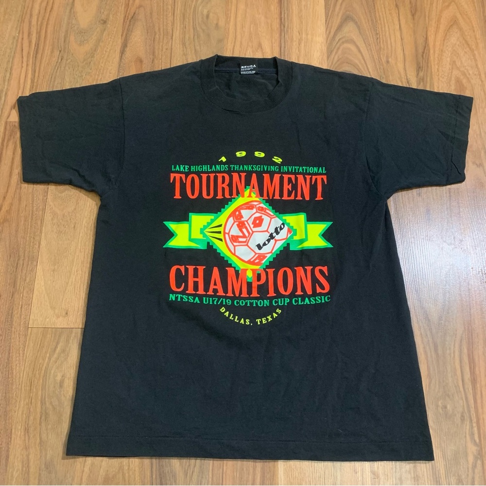 Vintage Lotto Soccer Cotton Cup Classic Lake Highlands Texas Single Stitch Large